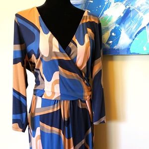 Boden Swirl Pattern Plunge Wrap Dress